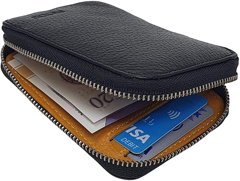 Ricco RFID Blocking Small Leather Card Holder Zipper Pocket Purse Billfold Wallet S10 Black