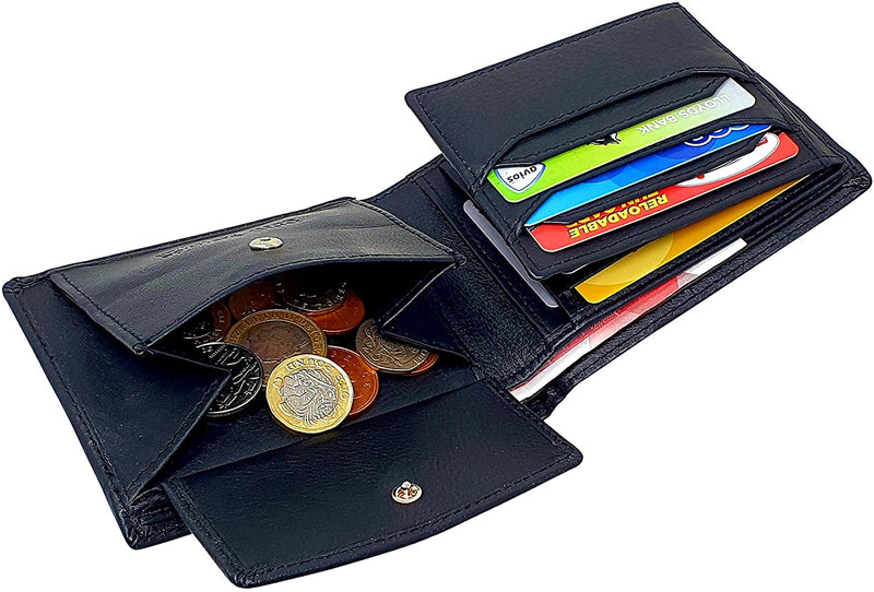 STARHIDE Mens Black Premium Genuine Leather Wallet Coin Purse Id Pocket Multi Cardholder Wallet with RFID Protection 1217