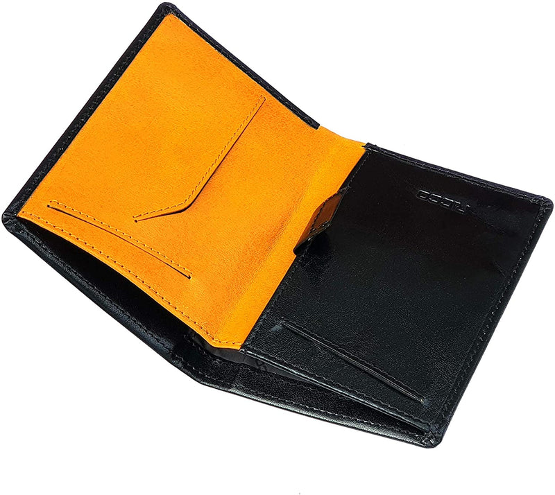 Ricco Genuine Italian Leather Slim Billfold Wallet For Men With RFID Blocking Card Protector S13 Black Yellow