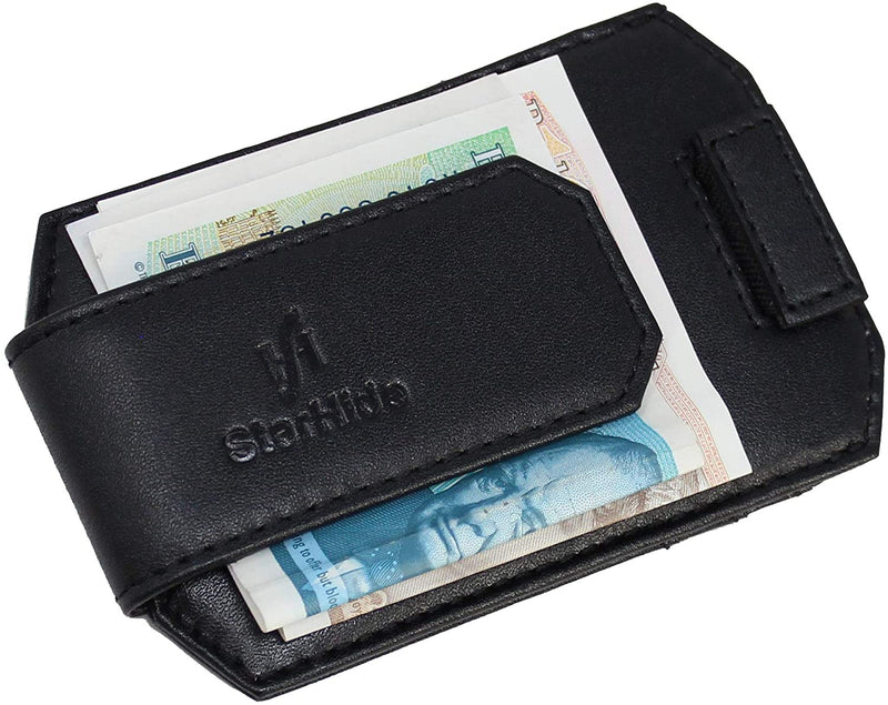 STARHIDE Mens RFID Blocking Nappa Leather Card Holder Wallet With Magnetic Money Clip 725 Black