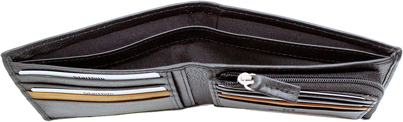 STARHIDE Mens RFID Blocking Soft Nappa Leather Zip Coin Pocket Bifold Wallet 110