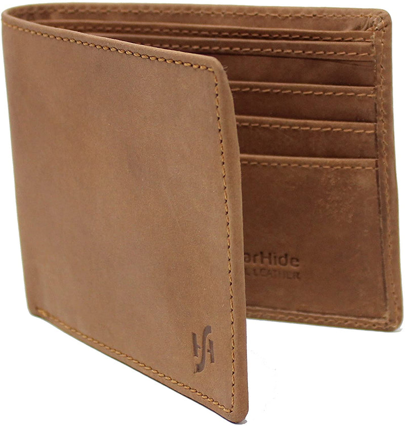 STARHIDE Mens Genuine Distressed Hunter Leather RFID Blocking Wallet 1140 Brown