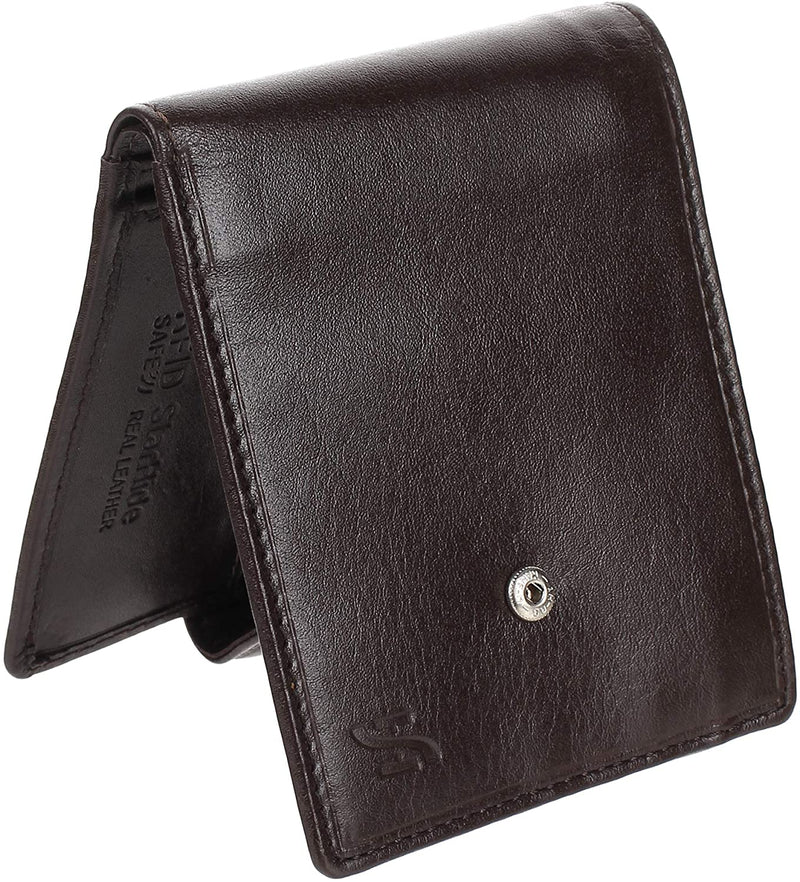 STARHIDE Mens RFID Blocking Slim WalletGenuine VT Leather Bifold Wallet with Zip Coin Pocket and Gift Box840 (Dark Brown)