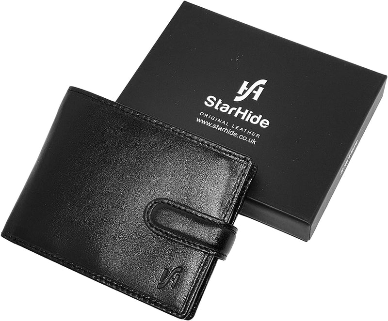 Starhide Essentials RFID Blocking Genuine Leather Billfold Wallets for Men with Zip Coin Pocket Gift Box 1100 (Black)