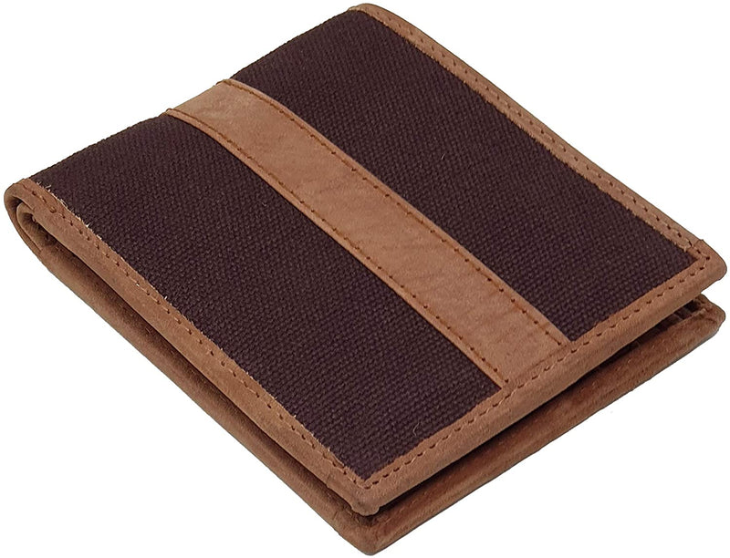 STARHIDE Slim Two Fold Leather and Canvas Wallet for Men 1214 Brown Tan