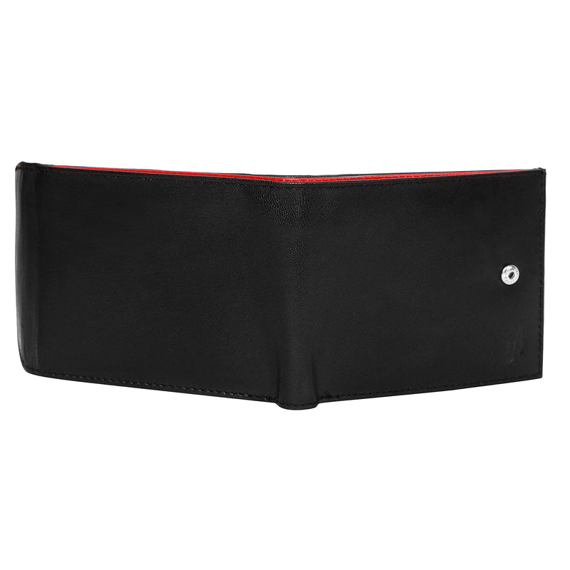 STARHIDE Mens RFID Blocking Genuine Goat Leather Wallet 620 (Black Red)