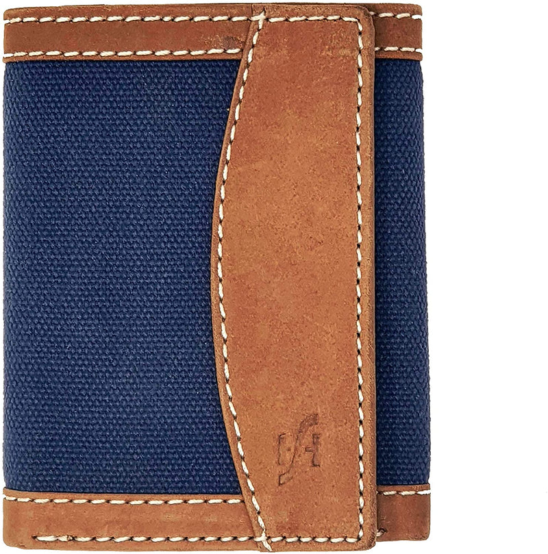 STARHIDE Mens RFID Blocking Trifold Distressed Hunter Leather and Canvas Wallet Credit Card Holder 805 Blue Brown