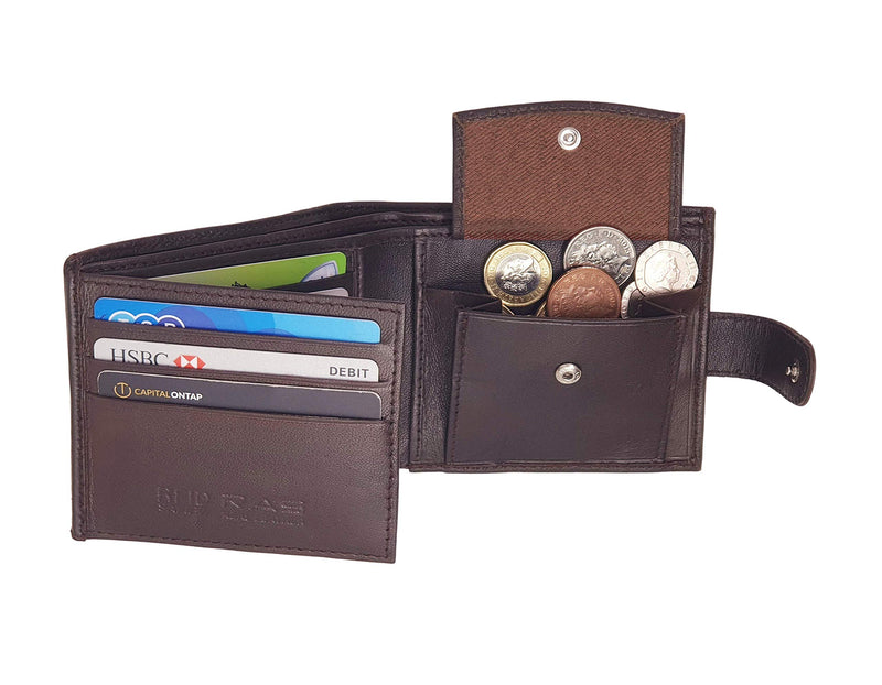 RAS Mens RFID Blocking Soft Smooth Genuine Leather Wallet With Id Card Slot and Coin Pocket 895