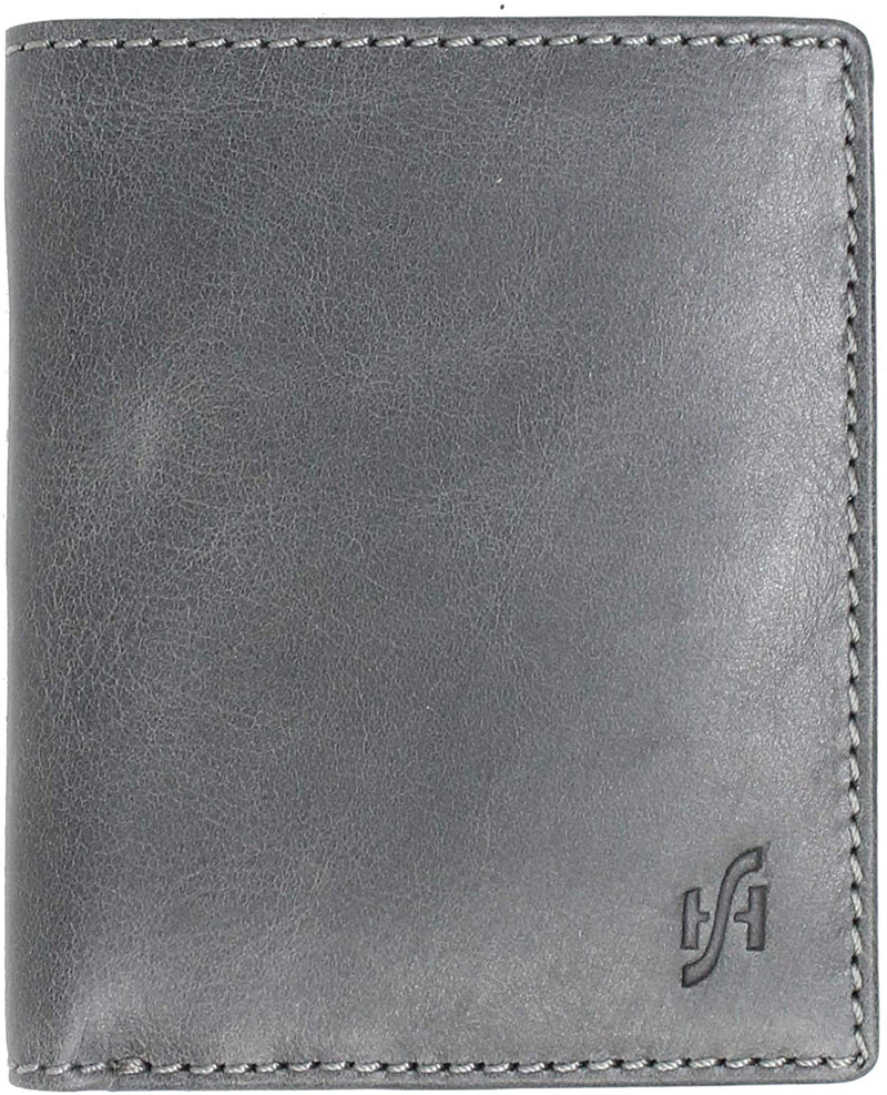 STARHIDE Mens RFID Blocking Soft Genuine Leather Compact Bifold Wallet 1155 (Grey Blue)