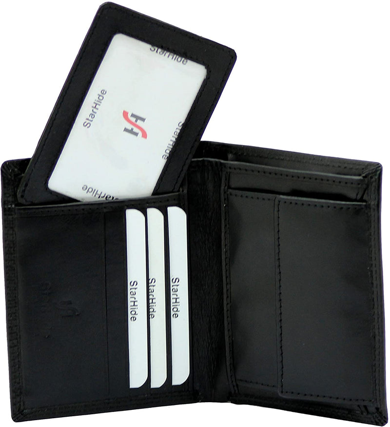 STARHIDE Mens RFID Blocking Genuine Leather Bifold Wallet with Removable ID Cardholder 1090 Black