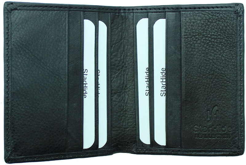 STARHIDE Mens Designer RFID Blocking Slim Two Fold Soft Leather Wallet 205 (Black)