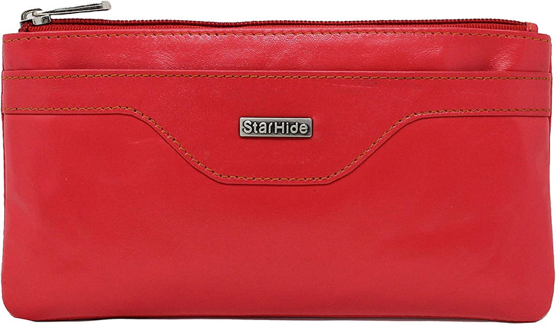 STARHIDE Girls Women RFID Blocking Slim Thin Money Pouch Genuine Leather Credit Card and ID Holder Zipper Wallet 640