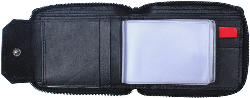 RAS Mens RFID Blocking Full Zip Around Leather Cardholder Wallet 1184 Black