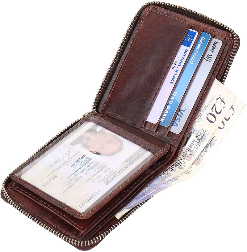 StarHide Mens Wallet RFID Signal Blocking Full Zip Around Genuine Leather Coin Pocket Purse with Gift Box 740