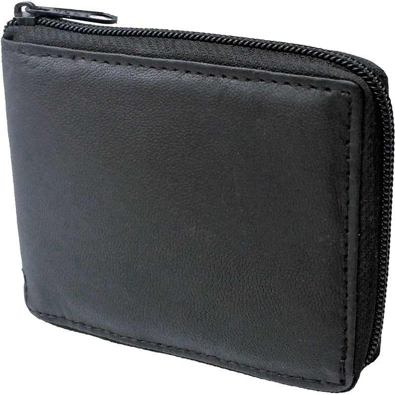 RAS Mens RFID Blocking Full Zip Around Leather Cardholder Wallet 1184 Black