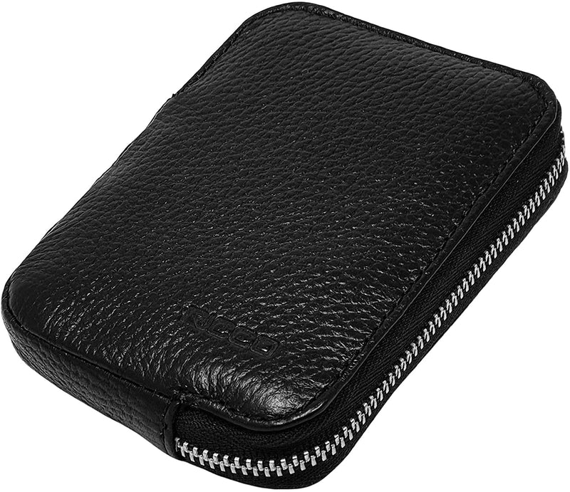 Ricco RFID Blocking Small Leather Card Holder Zipper Pocket Purse Billfold Wallet S10 Black