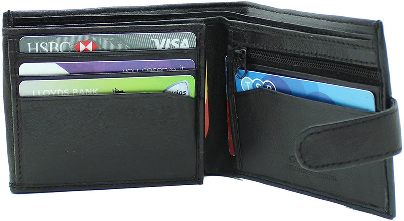 RAS Mens RFID Blocking Notecase Leather Wallet With Zip Coin Pocket 94 (Black)