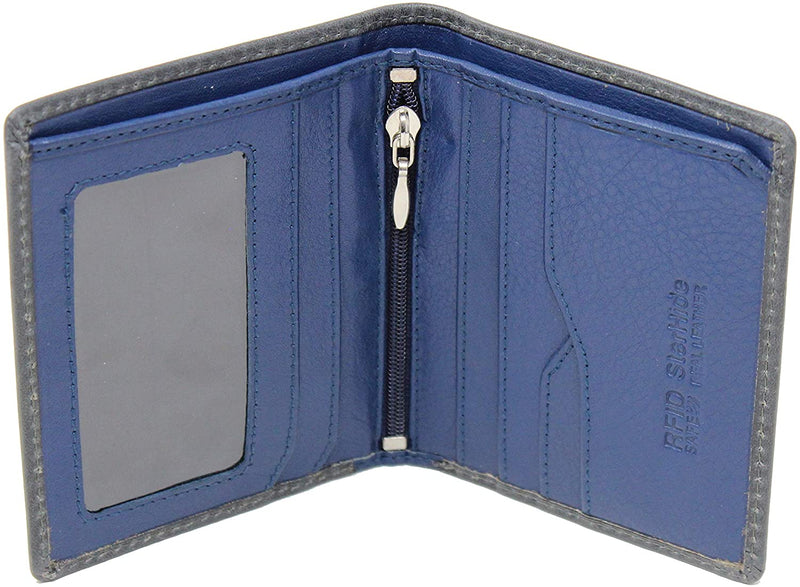 STARHIDE Mens RFID Blocking Soft Genuine Leather Compact Bifold Wallet 1155 (Grey Blue)