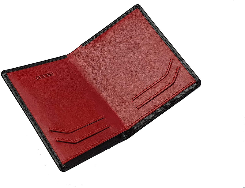 Ricco Mens RFID Blocking Genuine Italian Leather Slimline Billfold Wallet S15 Black Red