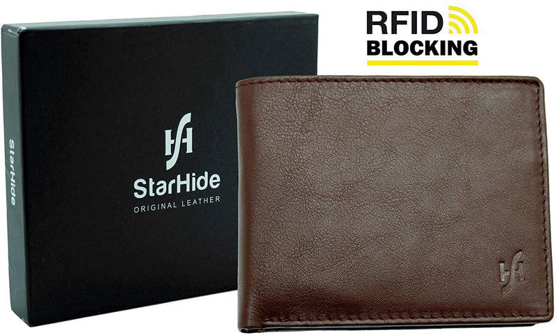 Starhide Men's RFID Signal Blocking Passcase Bifold Wallet Genuine Leather Carryall Coin Pouch Card Holder with Gift Box 1216