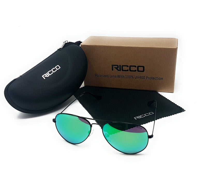 RICCO Eyewear Mirrored Lens Polarized UV 400 Protection Metal Frame Sunglasses With Zipped Cary Case And Cleaning Cloth MS1043