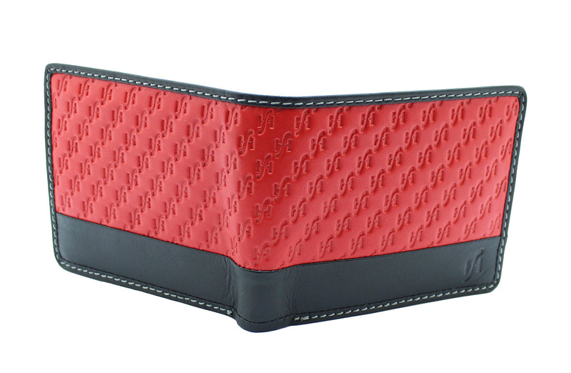 STARHIDE Mens Genuine Emboosed Leather RFID Blocking Wallet Billfold Coin Pocket Purse 1170 Red Black