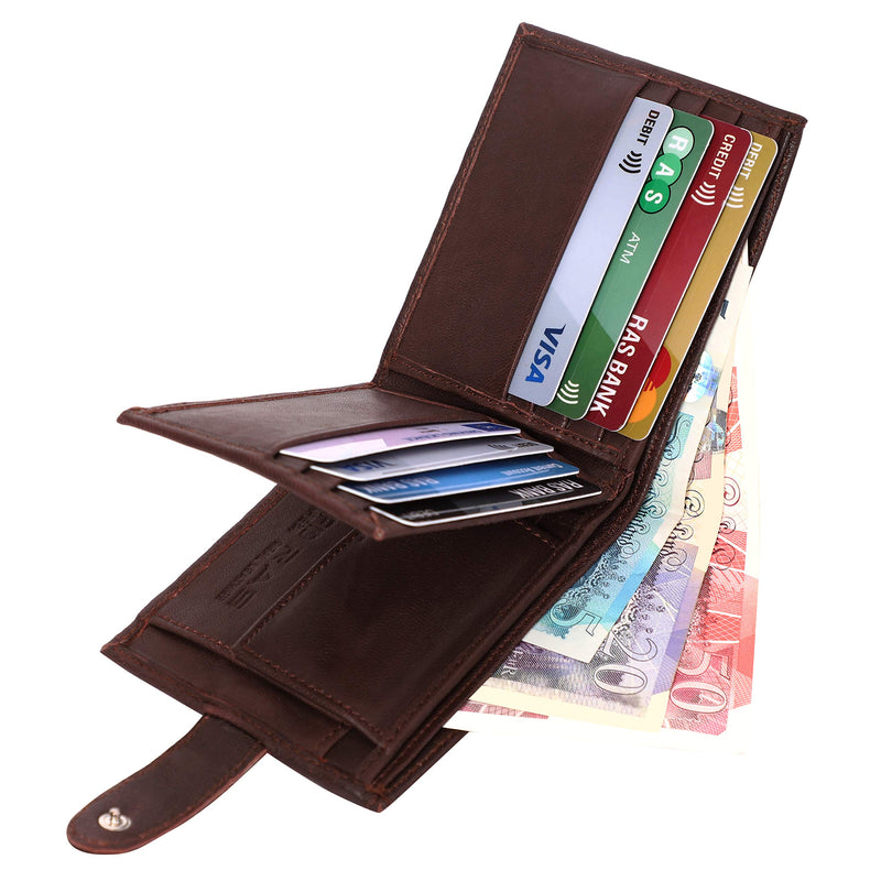 RAS Mens RFID Blocking Leather Trifold Passcase Wallet 340