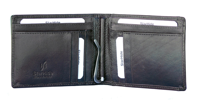 STARHIDE Mens Genuine Leather Slim Bifold Money Clip Cardholder Wallet 820