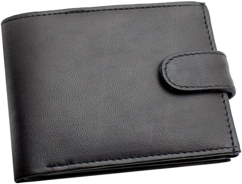 RAS Mens RFID Blocking Soft Smooth Genuine Leather Wallet With A Zipped Coin Pocket and Id Card Window 94 (Black)