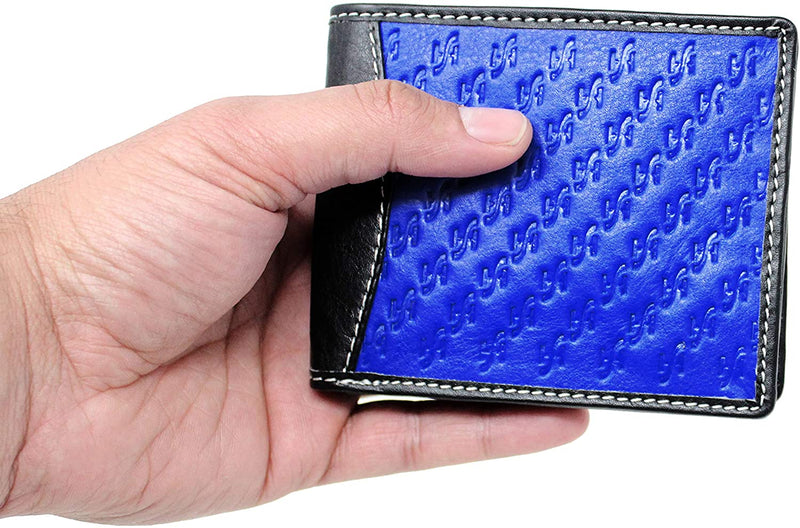 STARHIDE Mens RFID Blocking Genuine Soft Leather Flip Up ID Pocket Wallet 1165 Blue/Black