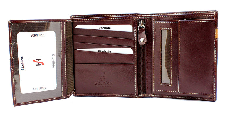 STARHIDE Mens Genuine Leather Large Capacity Travel Cardholder Wallet 1130 Brown Tan