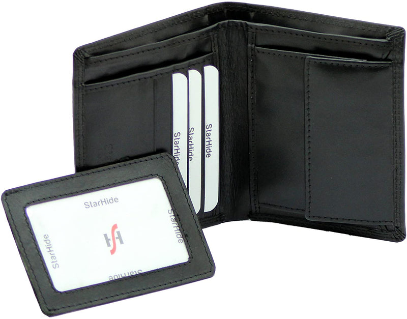 STARHIDE Mens RFID Blocking Genuine Leather Bifold Wallet with Removable ID Cardholder 1090 Black