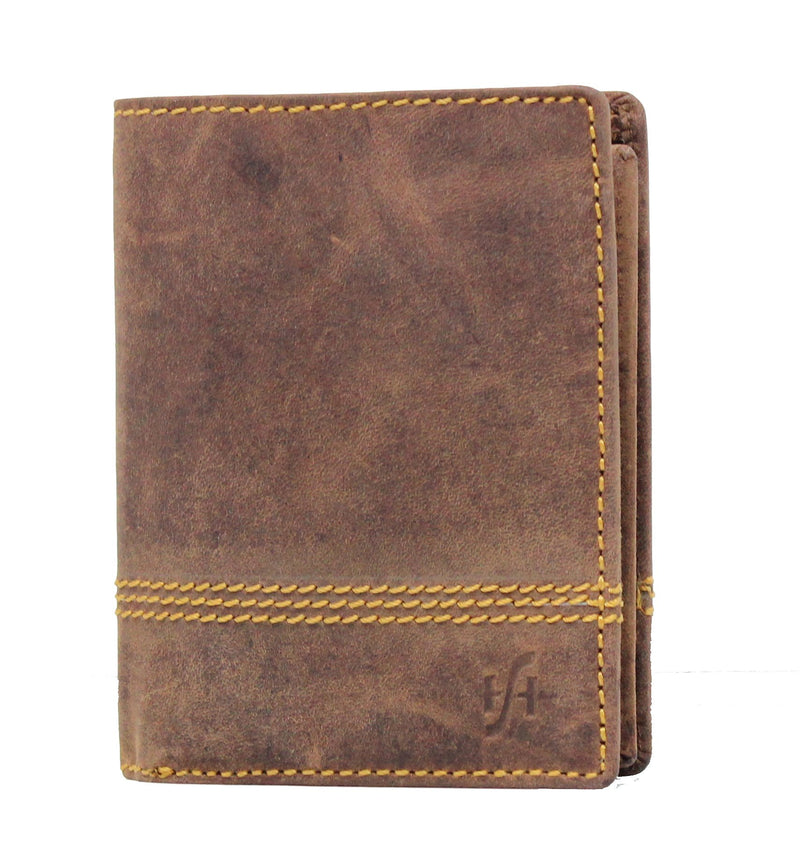 STARHIDE Mens RFID Blocking Distressed Hunter Leather Trifold Coin Pocket Wallet 1195 Brown