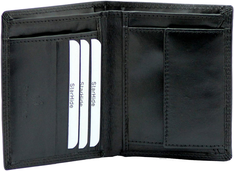 STARHIDE Mens RFID Blocking Genuine Leather Bifold Wallet with Removable ID Cardholder 1090 Black