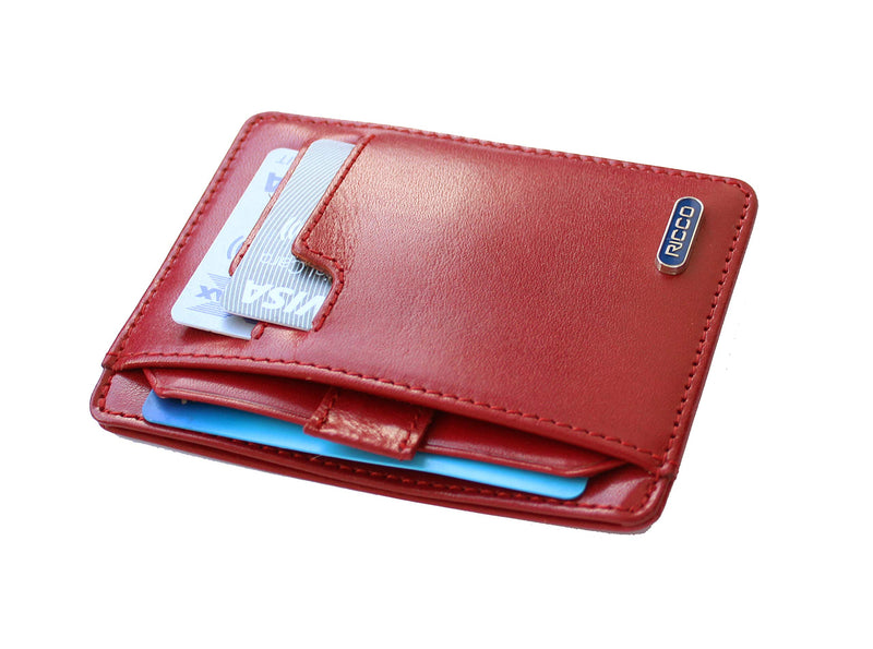 Ricco Front Pocket Genuine Italian Leather Thin Card Case Minimalist Wallet with RFID Blocking S11