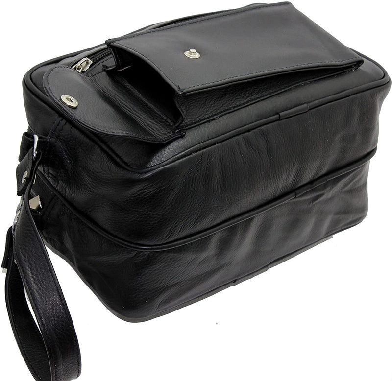 STARHIDE Mens Real Leather Multi Compartments Toiletry Overnight Wash Gym Shaving Bag with Grab Handle Strap Black 515