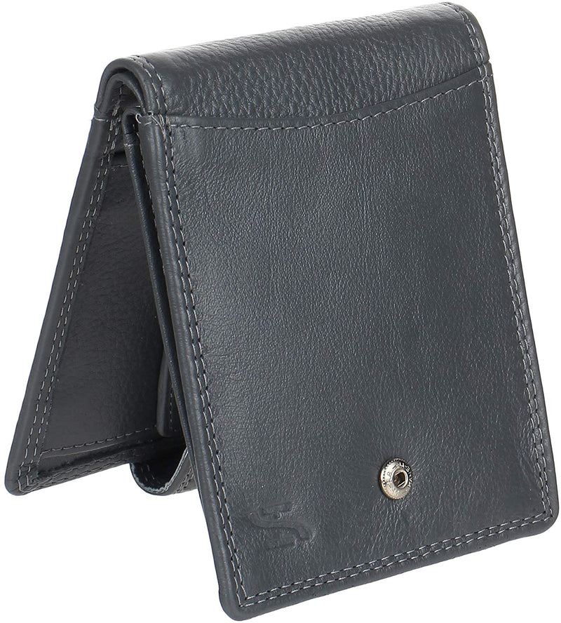 Mens RFID Blocking Tap and Go Wallets Genuine Leather Notecase Wallet Coins and Id Card Holder with Gift Box 730 (Grey)