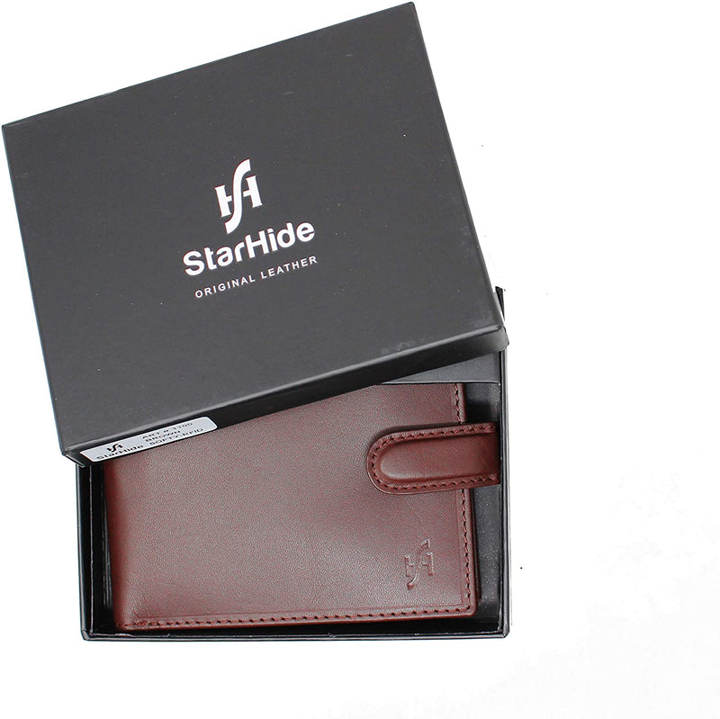 STARHIDE Mens RFID Blocking Real Leather Slim Wallet 1100 Brown