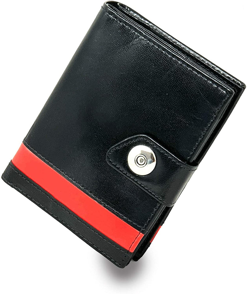 STARHIDE Women Genuine Leather RFID Blocking Twin ID Flash Pocket Clutch Wallet 630 Black Red