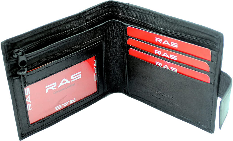 RAS Mens RFID Blocking Slim Wallet Genuine Leather Bifold Zip Coin Pocket Wallet 421