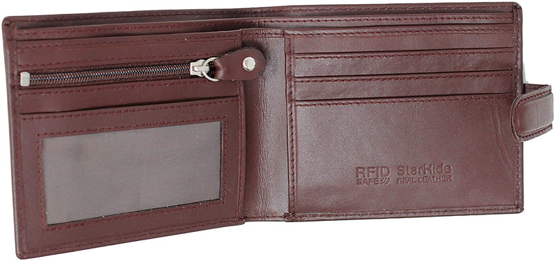 STARHIDE Mens RFID Blocking Real Leather Slim Wallet 1100 Brown