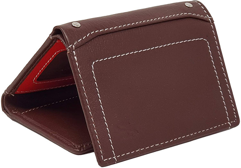 STARHIDE Mens Slim Genuine Leather Trifold Wallet with ID Holder Gift Boxed 810 Brown