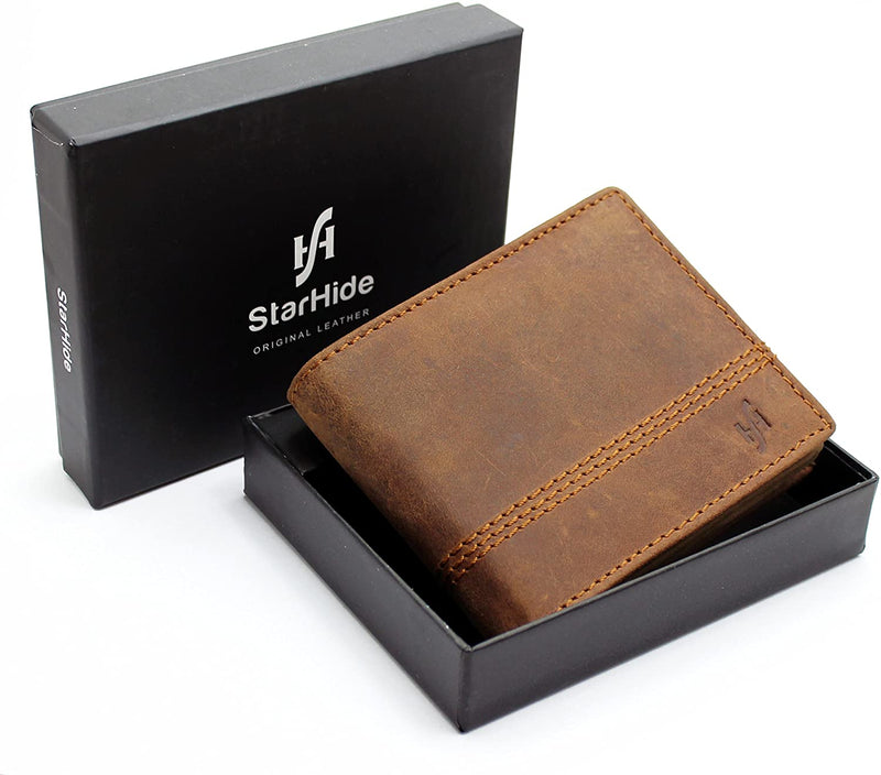 StarHide Mens Essentials Wallet RFID Safe Contactless Security Card Protection Distressed Hunter Leather Billfold Purse 1150