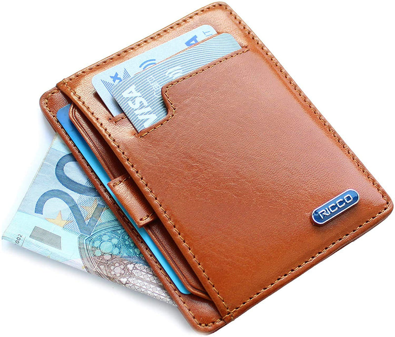 Ricco Front Pocket Genuine Italian Leather Thin Card Case Minimalist Wallet with RFID Blocking S11