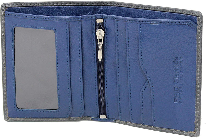 STARHIDE Mens RFID Blocking Soft Genuine Leather Compact Bifold Wallet 1155 (Grey Blue)