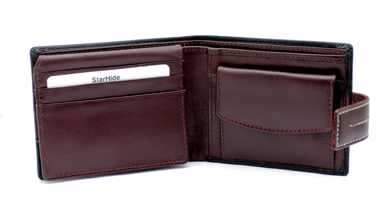 STARHIDE Mens RFID Blocking Soft Leather Bifold Wallet 1115 Black Brown