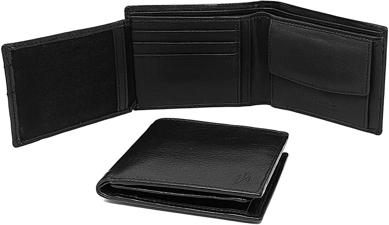 STARHIDE Mens Black Premium Genuine Leather Wallet Coin Purse Id Pocket Multi Cardholder Wallet with RFID Protection 1217