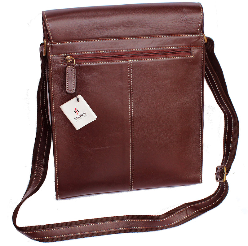 STARHIDE Women Genuine Leather Travel Messenger Cross Body Shoulder Bag 520 Dark Brown