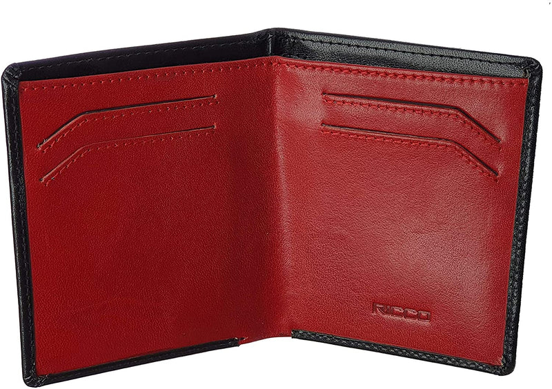 Ricco Mens RFID Blocking Genuine Italian Leather Slimline Billfold Wallet S15 Black Red