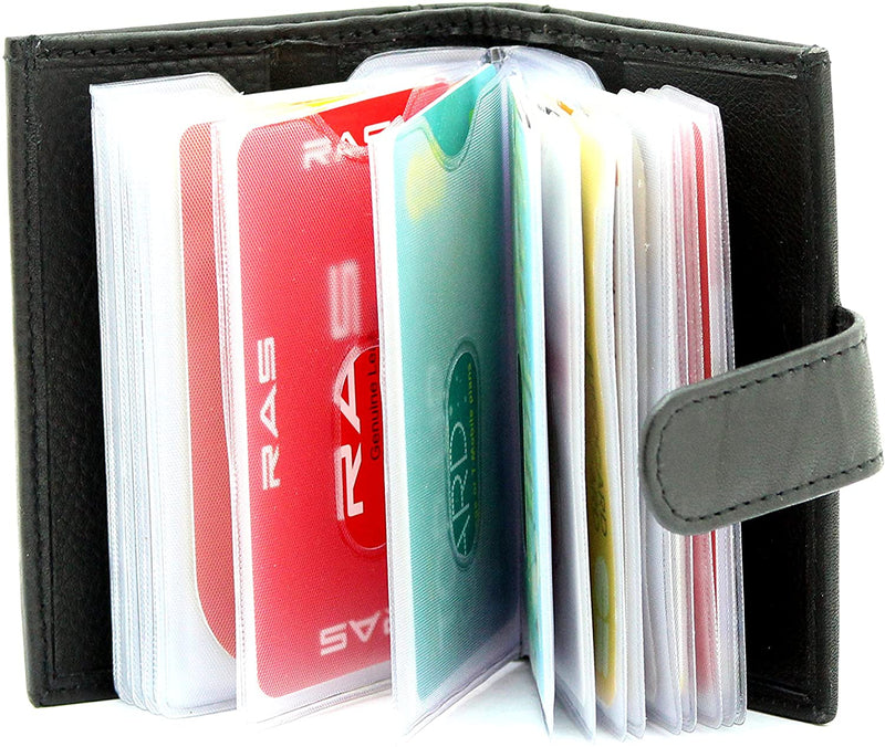 RAS Mens Womens Small Leather 24 Credit Cardholder with Popper Button Fastening 602 Black